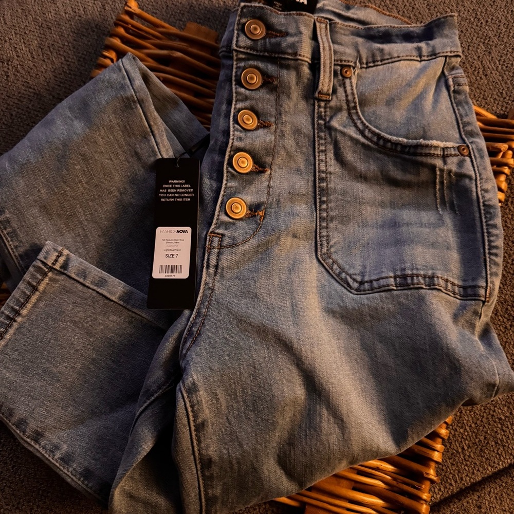 Fashion Nova High Rise Jeans in Light Blue